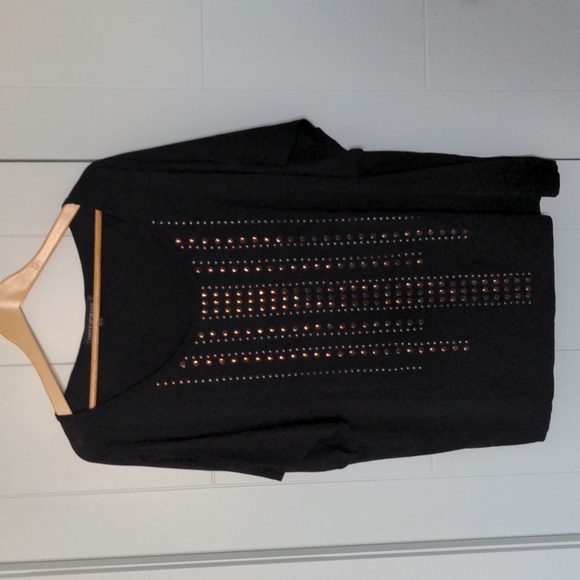 Ladies Trendy Studded Look Black Peekaboo Sleeve Top Size XL - Picture 2 of 8